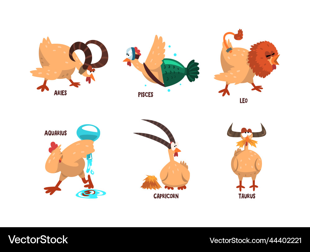 Funny turkey character and zodiac signs like aries vector image