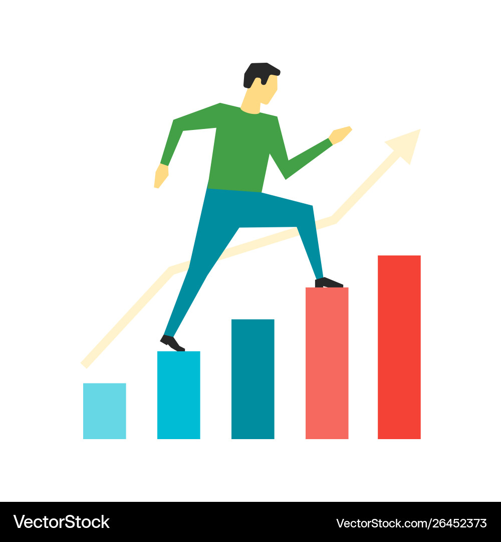 Man running up on graph business motivation vector image