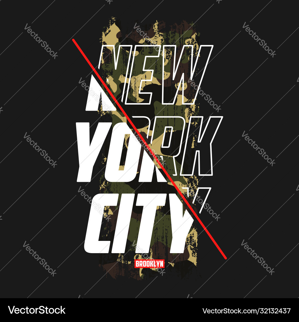 New york slogan t-shirt with camouflage texture vector image