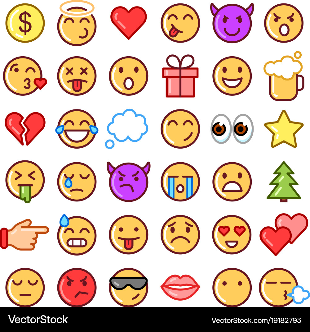 Emoji faces simple icons thin line symbols vector image