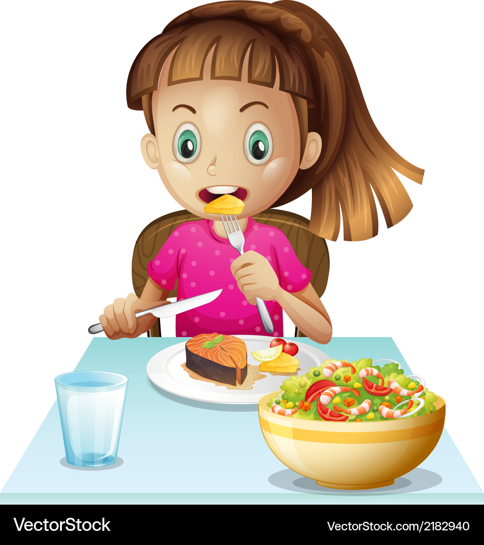 A little girl eating lunch vector image