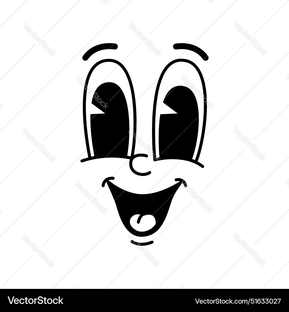 Cartoon funny comic groovy face smiling emotion vector image