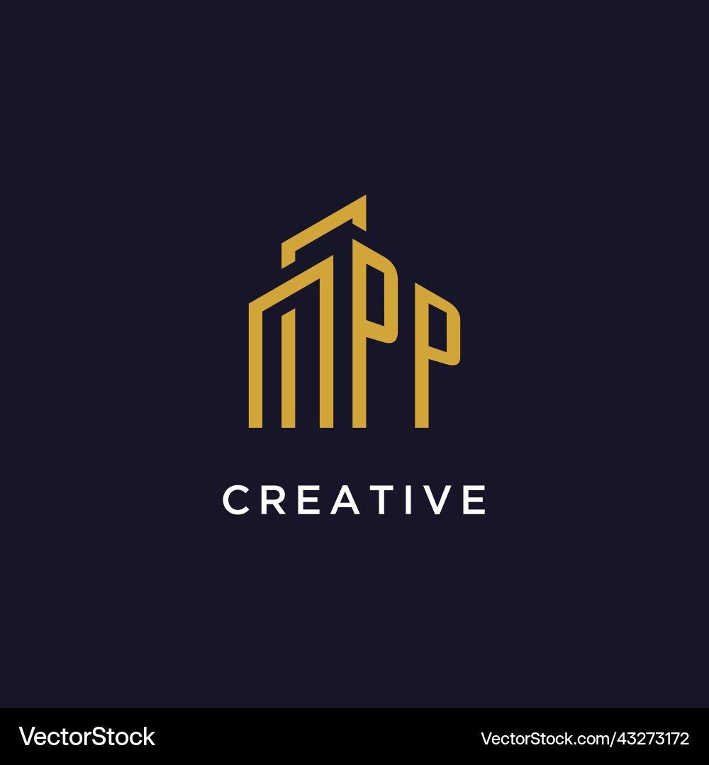 Pp initial monogram with building logo design vector image