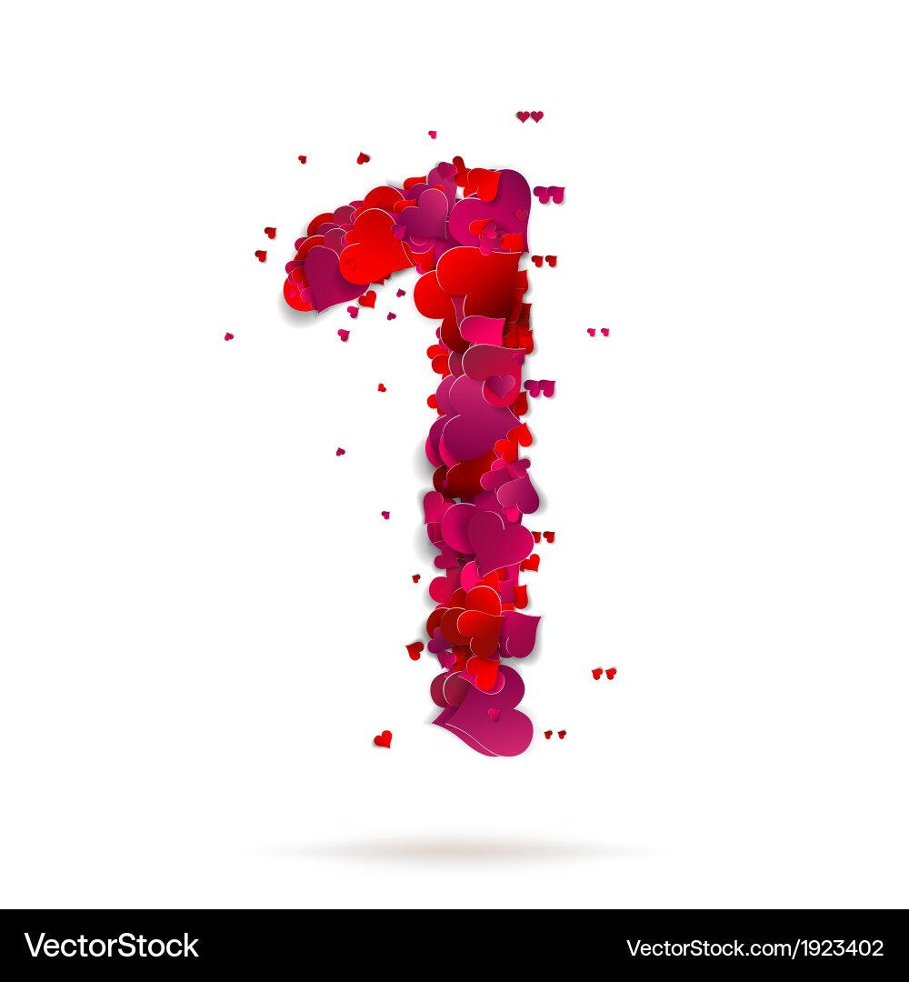 Number one 1 made from red hearts love alphabet vector image