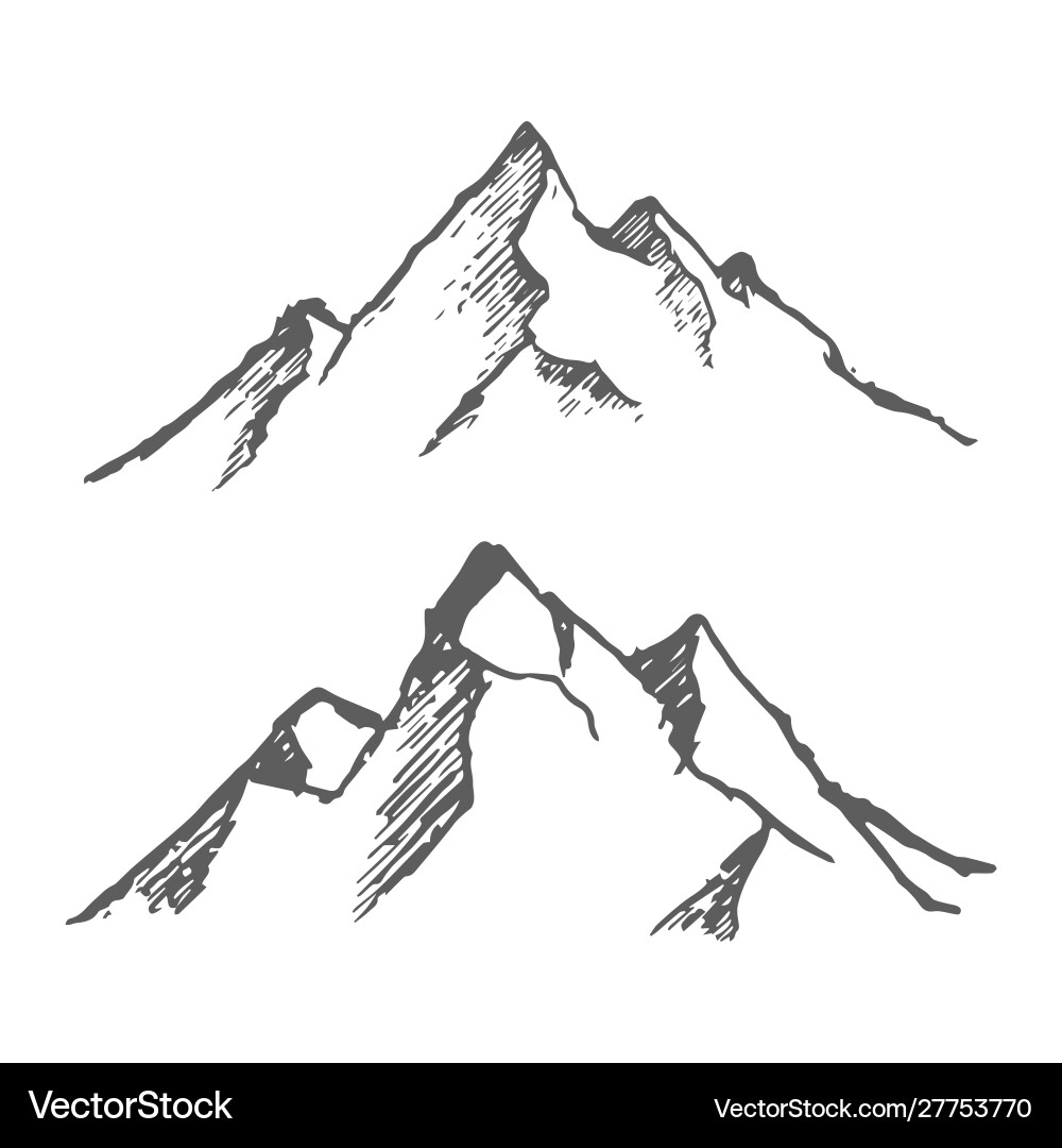 Mountains set hand drawn rocky peaks vector image