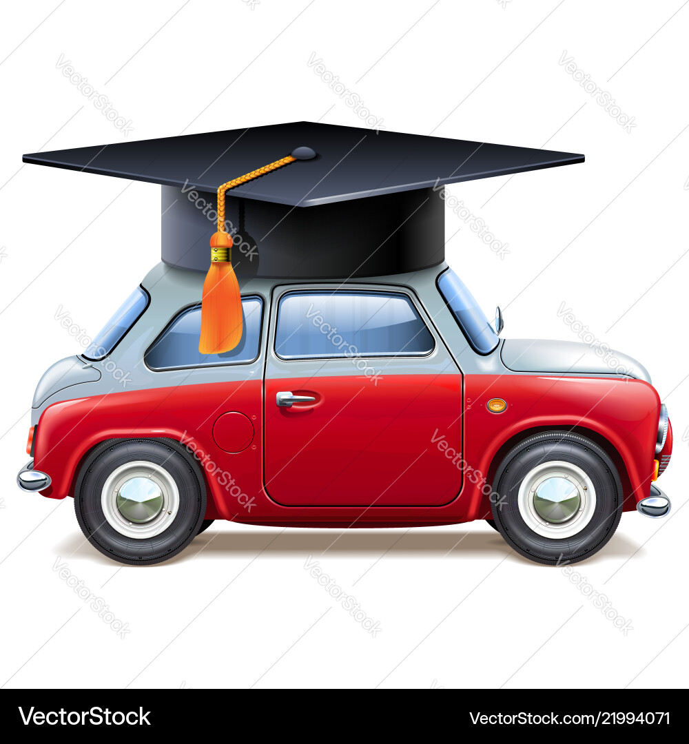 Red car with square academic cap vector image