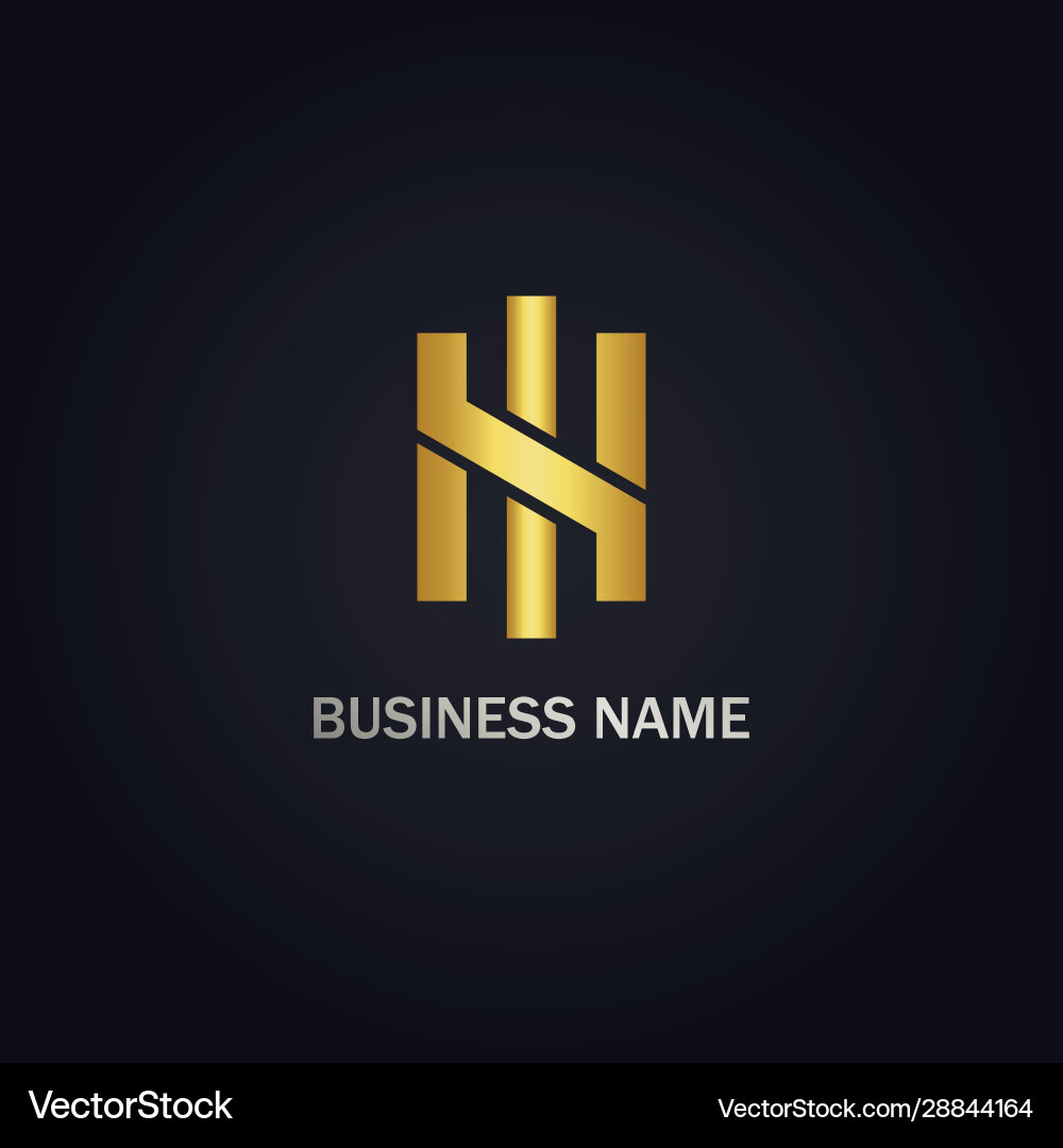 H initial shape line gold logo vector image