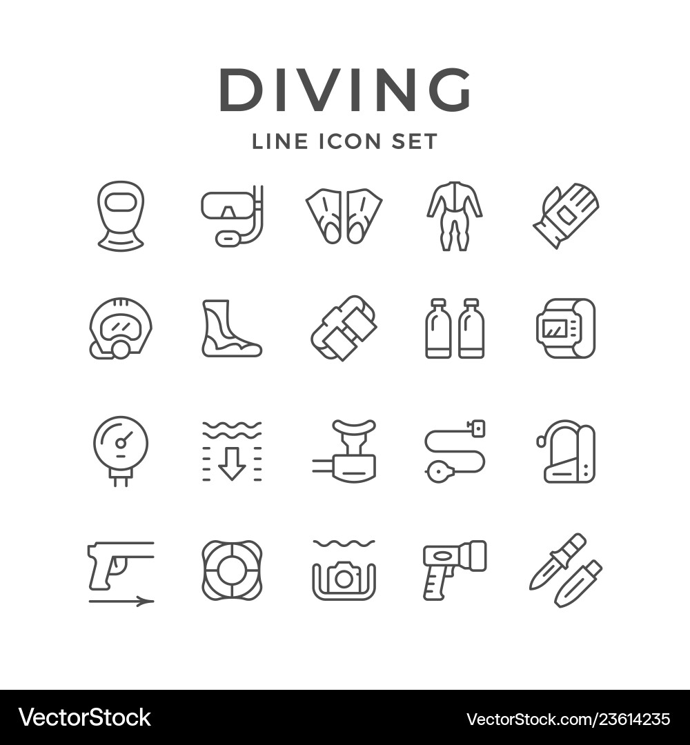 Set line icons of diving vector image