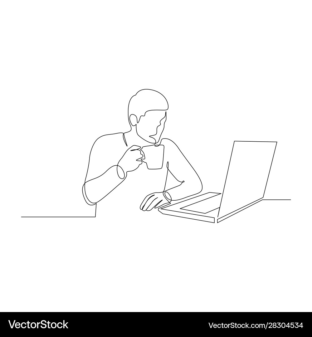 Continuous one line man with a drink in mug vector image