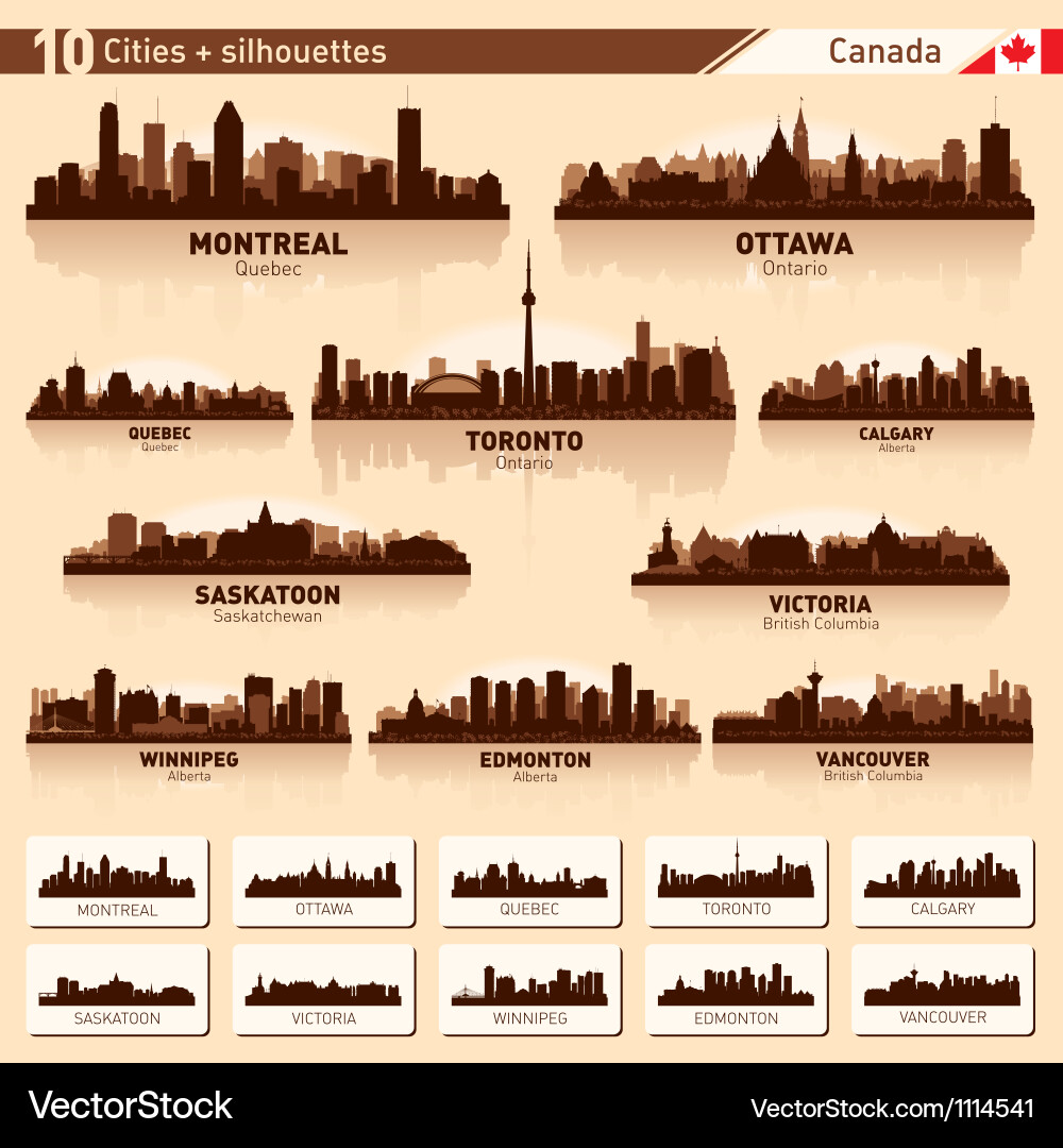 City skyline set canada silhouettes vector image