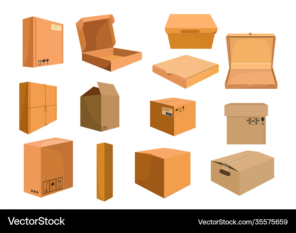 Cardboard boxes set vector image