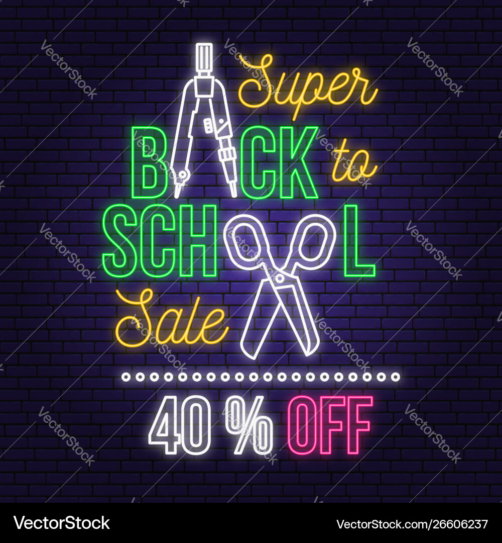 Back to school sale neon design or emblem vector image