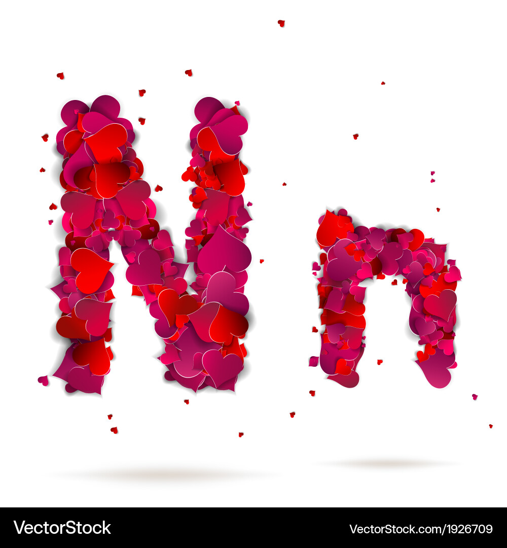 Letter n made from hearts love alphabet vector image