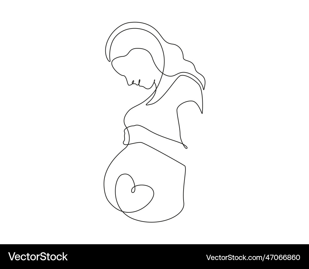 Pregnant woman in one continuous line drawing vector image