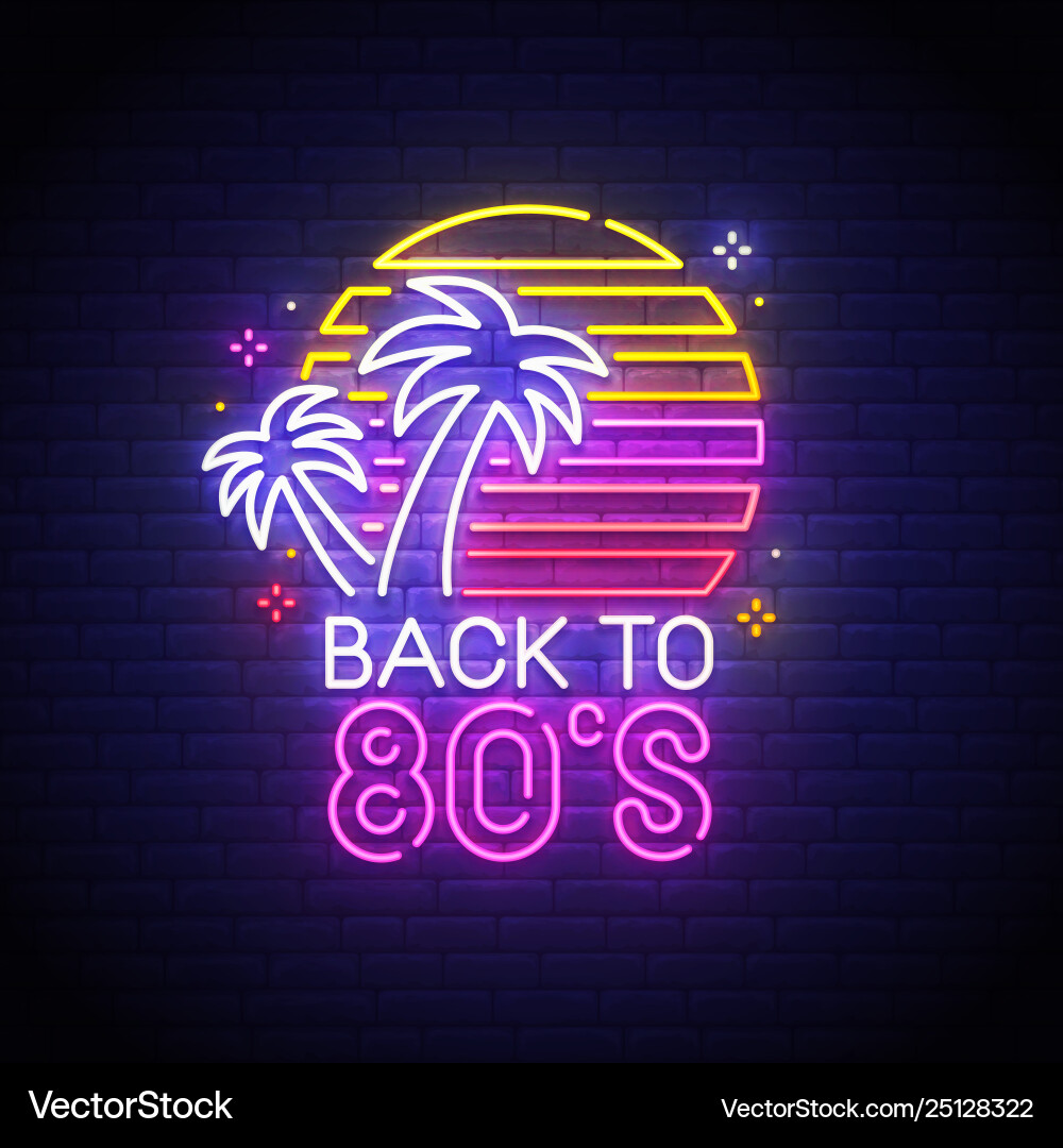 Back to 80s neon sign logo vector image