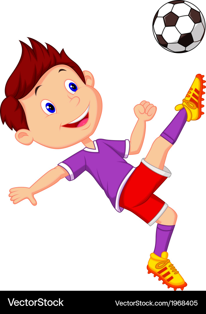 Boy cartoon playing football vector image