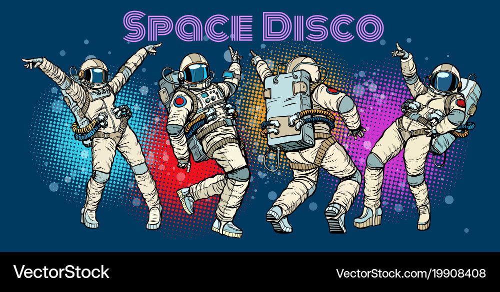 Disco party astronauts dancing men and women vector image