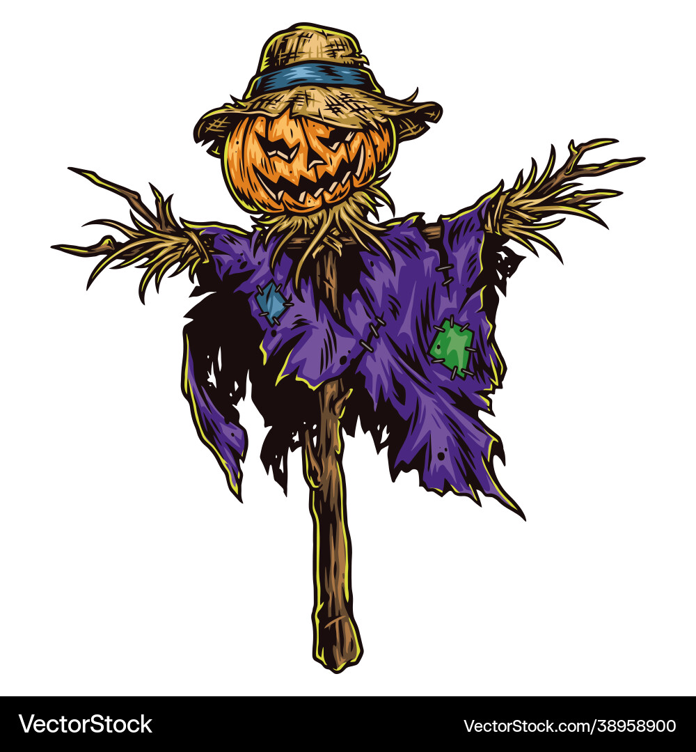 Halloween scarecrow with pumpkin head vector image