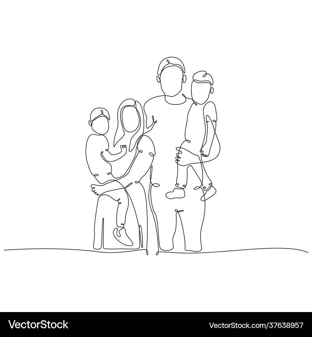 Continuous line drawing happy family profile vector image