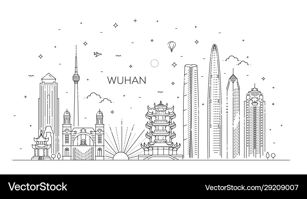 Outline wuhan china city skyline vector image