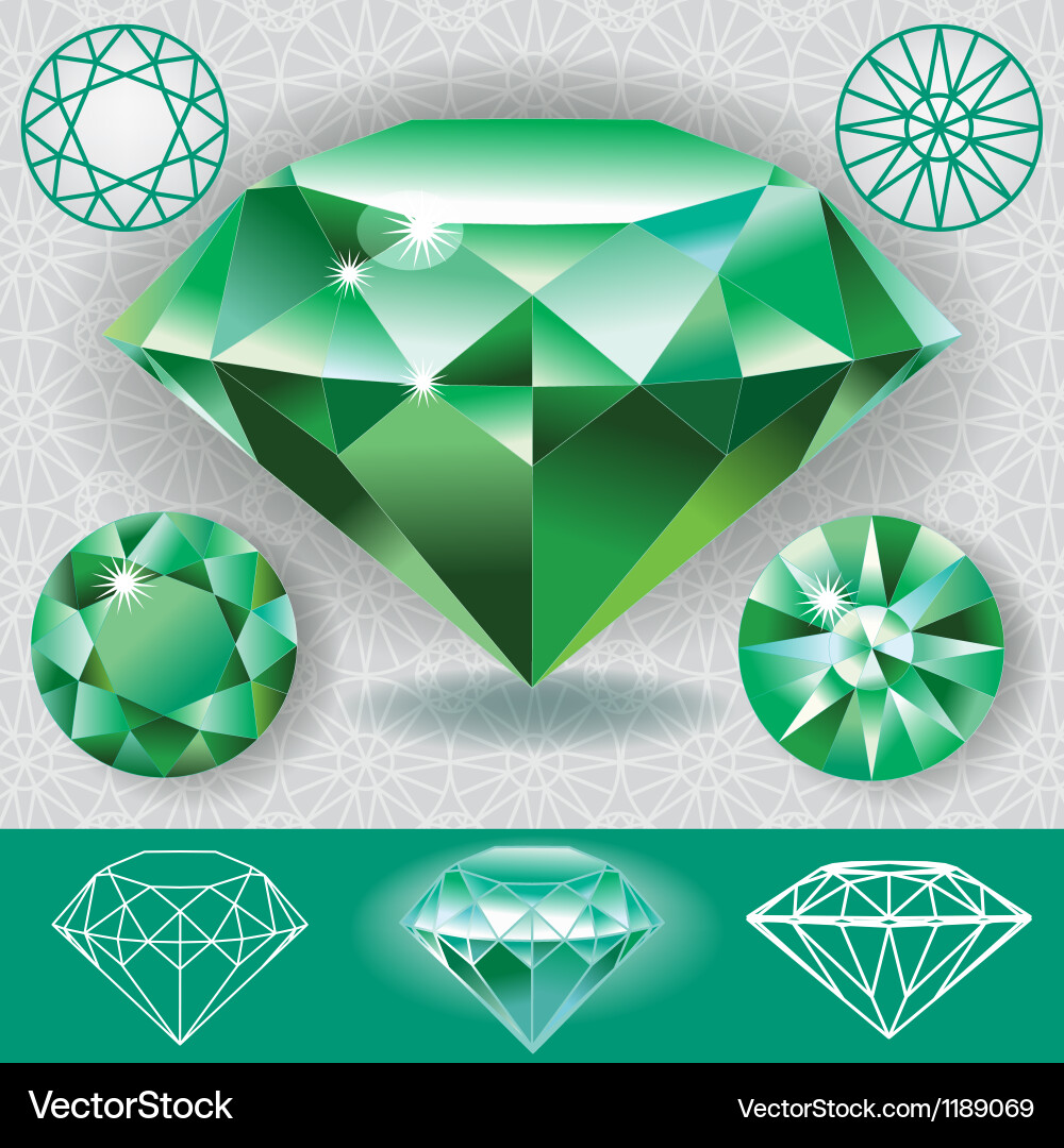 Green diamond emerald gemstone vector image