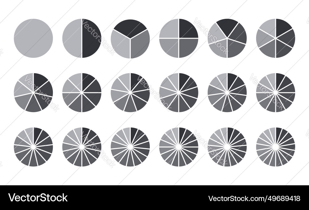 Circles divided into parts from 1 to 18 black vector image