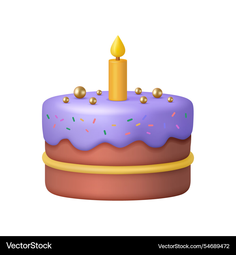 Sweet realistic chocolate cake with burning candle vector image