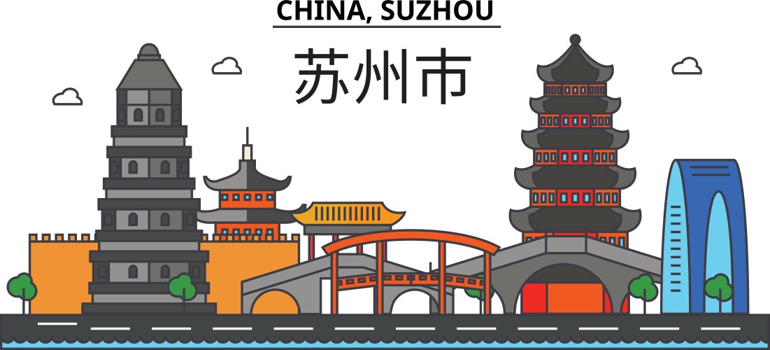 China suzhou city skyline architecture vector image