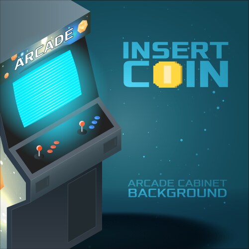 Arcade game cabinet with glowing screen isometric vector image