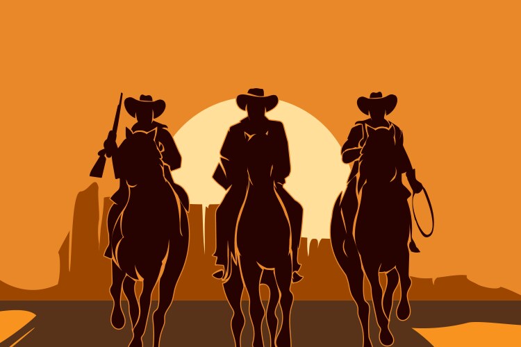 cowboys riding horses in desert vector image