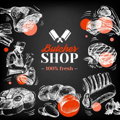 Hand drawn sketch meat butcher shop background vector image