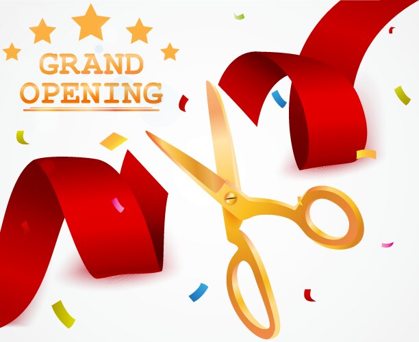 grand opening background with ribbon and confetti vector image