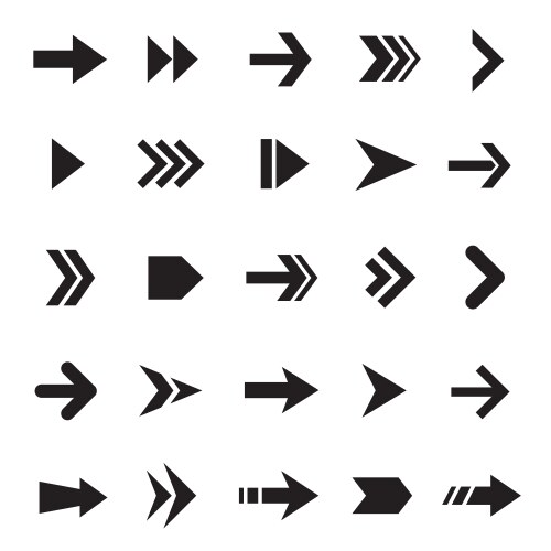 Simple arrows black and white icons set vector image