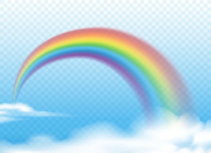 Realistic rainbow on clouds vector image