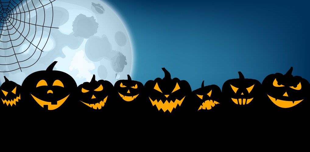 Halloween banner with pumpkins and moon vector image