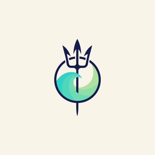 Neptune trident logo and sea wave vector image