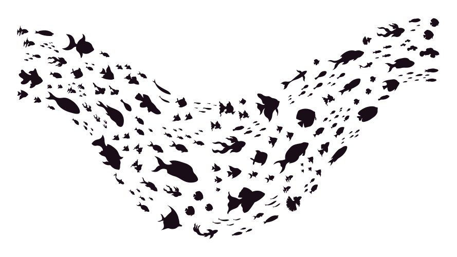 Underwater fish schools groups sea fishes vector image