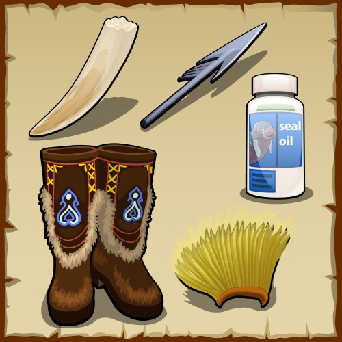 Eskimo set of tusk harpoon hat and seal fat vector image