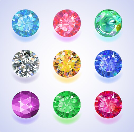 Round shape top view colored gems vector image