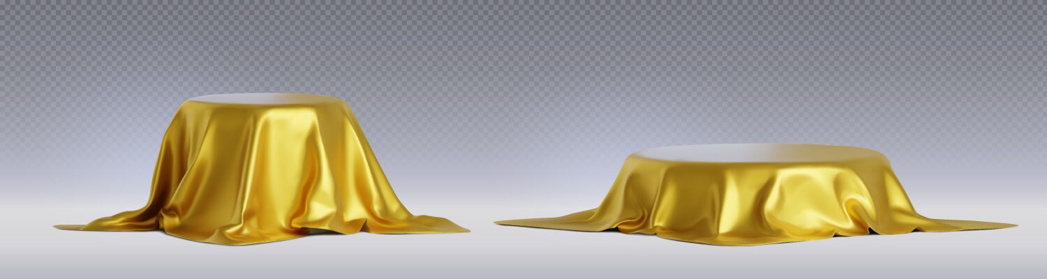 Round podium under golden satin drapery vector image