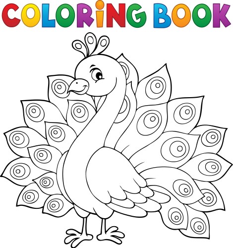 Coloring book peacock theme 1 vector image