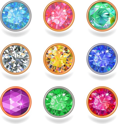 Round shape top view bezel colored gems vector image