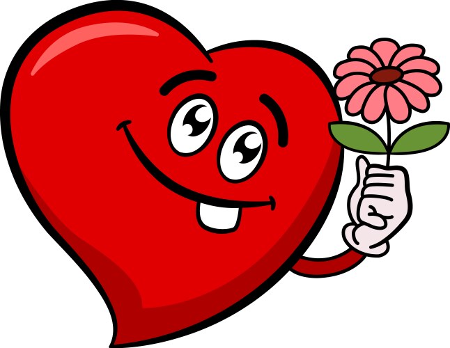 Cartoon red heart giving flower emotions faces vector image