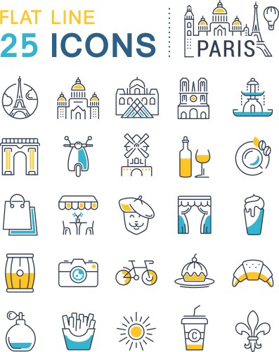 Set flat line icons paris vector image