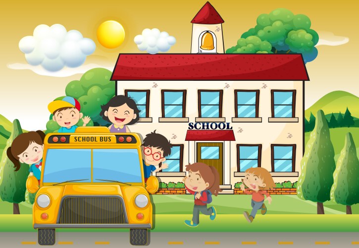 Children on schoolbus to school vector image