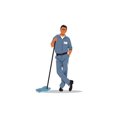 Cleaning service sign mature man with a mop vector image