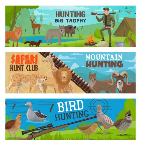 hunting sport hunter gun animal bird banners vector image