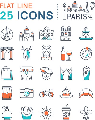 Set flat line icons paris and france vector image