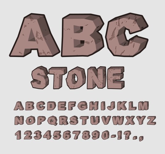 Stone abc rock font set of letters from brown vector image