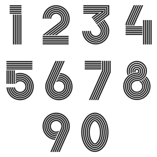 Numbers set thin line monogram math symbols vector image